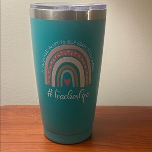 Teal Tumbler with Rainbow Design
